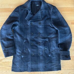 Wool Cashmere XL Men’s Black & Grey Plaid Peacoat